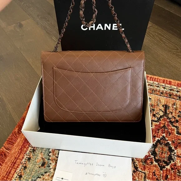 Chanel Classic Vintage Jumbo Brown Caviar Single Flap Bag - Picture 5 of 11